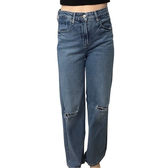 Old Navy Jeans Wide Leg Sky-Hi Extra High Rise Ripped Denim Blue Size 6 Small - Picture 1 of 8